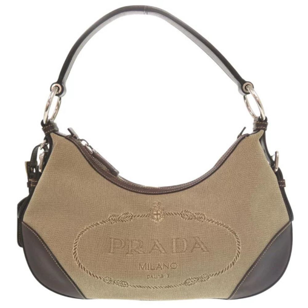 Prada logo jacquard canvas shoulder One Shoulder Hobo bag leather brown - Picture 1 of 6